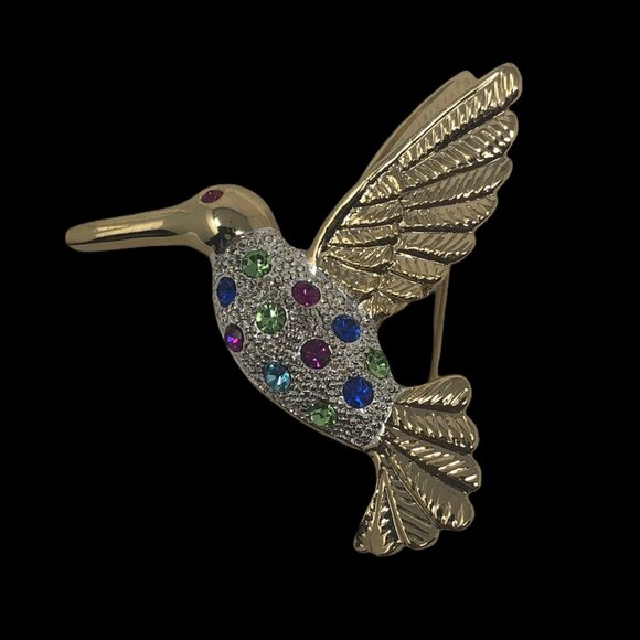 Premier Designs Hummingbird Brooch Pin Colored Rhinestones Gold Tone Signed - Picture 4 of 4
